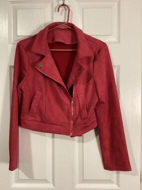 Magenta Faux Suede Moto Jacket